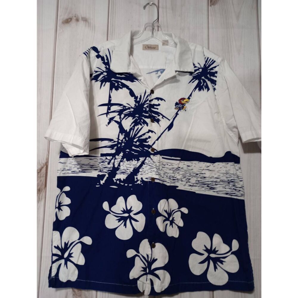 KU Jayhawks Shirt Men's XXL Chill wear‎ White Blue Hawaiian
